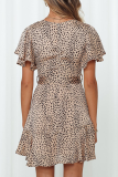 Fashion Elegant Print With Belt V Neck A Line Dresses