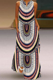 Fashion Street Print Patchwork V Neck A Line Dresses(7 Colors)