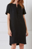 Fashion Casual Solid Split Joint O Neck A Line Dresses