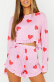 Fashion Living Print Split Joint O Neck Long Sleeve Two Pieces