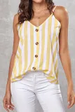 Casual Striped Buckle V Neck Tops