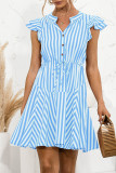 Fashion Sweet Striped Split Joint V Neck A Line Dresses