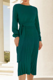 Solid Bandage O Neck One Step Skirt Dresses