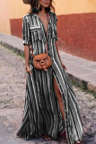 Fashion Sweet Striped Turndown Collar Shirt Dress Dresses