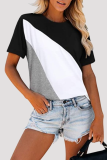 Casual Patchwork Leopard Contrast O Neck T-Shirts