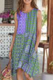 Fashion Street Print Split Joint O Neck A Line Dresses