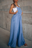 Casual Solid Pocket Spaghetti Strap Loose Jumpsuits