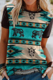 Fashion Casual Print Split Joint O Neck T-Shirts