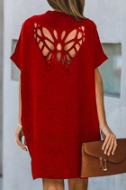 Fashion Casual Solid Hollowed Out V Neck A Line Dresses