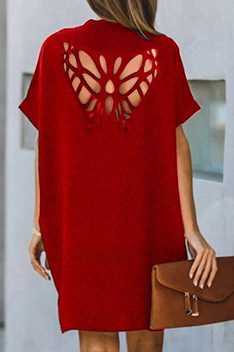Fashion Casual Solid Hollowed Out V Neck A Line Dresses