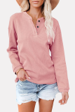 Casual Solid Buckle O Neck Tops(6 Colors)