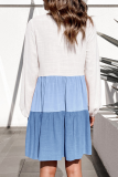 Casual Patchwork Contrast O Neck Cake Skirt Dresses
