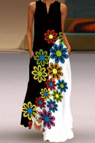 Fashion Street Print Split Joint V Neck A Line Dresses