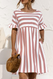 Fashion Casual Striped Patchwork O Neck A Line Dresses