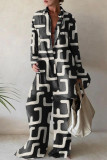 Casual Print Patchwork Turndown Collar Long Sleeve Two Pieces