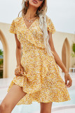 Fashion Street Print Split Joint V Neck Irregular Dress Dresses