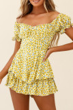 Fashion Street Print Patchwork Off the Shoulder Loose Rompers