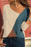 Casual Color Block Solid Color V Neck Tops(4 Colors)