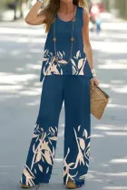 Casual Print Patchwork O Neck Sleeveless Two Pieces
