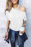 Elegant Solid Asymmetrical Halter T-Shirts