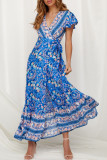 Fashion Bohemian Print V Neck Printed Dresses