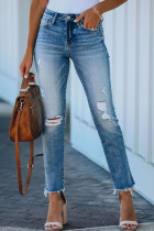 Fashion Casual Solid Ripped Straight Denim
