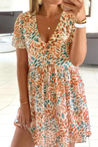 Elegant Print Split Joint V Neck A Line Dresses