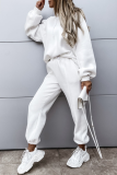 Street Sportswear Solid Patchwork Draw String Hooded Collar Long Sleeve Two Pieces