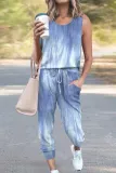 Casual Street Gradual Change Floral Draw String Pocket O Neck Sleeveless Two Pieces