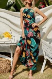 Fashion Elegant Floral Patchwork Halter Dresses