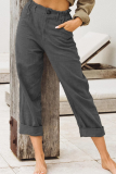 Casual Solid Buttons Fold Straight Straight Solid Color Bottoms