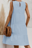 Casual Solid Split Joint O Neck Cake Skirt Dresses