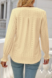 Casual Solid Hollowed Out Stringy Selvedge V Neck Tops