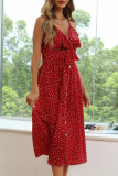 Fashion Elegant Polka Dot Buckle With Bow V Neck Dresses