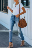 Fashion Casual Solid Ripped Straight Denim