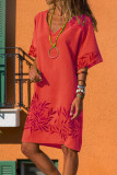 Fashion Casual Print Split Joint V Neck A Line Dresses