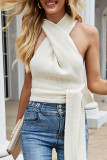 Fashion Street Solid Backless O Neck Tops