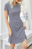 Fashion Street Print Split Joint O Neck Wrapped Skirt Dresses