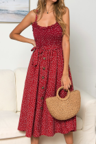 Sweet Dot Frenulum Buckle U Neck A Line Dresses