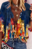 Street Print Buckle Mandarin Collar Tops