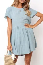Fashion Casual Solid Split Joint O Neck A Line Dresses