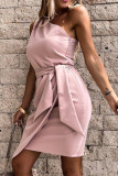 Fashion Simplicity Solid Patchwork One Shoulder Irregular Dresses