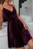 Fashion Simplicity Solid Patchwork Backless V Neck A Line Dresses