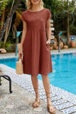 Casual Solid Patchwork O Neck A Line Short Sleeve Dress(10 Colors)