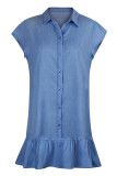 Fashion Casual Solid Patchwork Turndown Collar A Line Dresses(4 Colors)