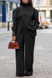 Casual Solid Patchwork Turtleneck Long Sleeve Two Pieces