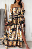 Fashion Street Print Patchwork Off the Shoulder A Line Dresses
