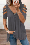 Fashion Casual Solid Split Joint V Neck T-Shirts