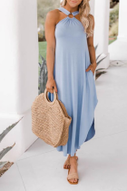 Casual Solid Backless Halter A Line Dresses