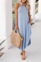 Casual Solid Backless Halter A Line Dresses